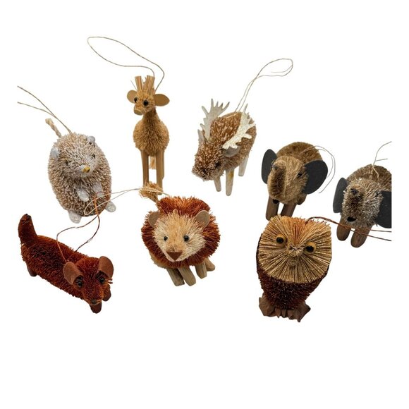 8 Buri Bristle Brush Christmas Animal Ornaments Elephants Owl Dog Lion & Other - Picture 1 of 4